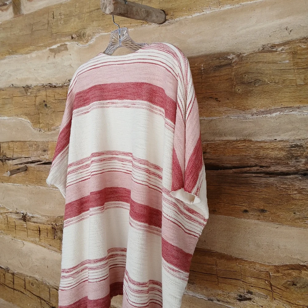 True Craft Red Striped Oversized Kimono Topper S/XS